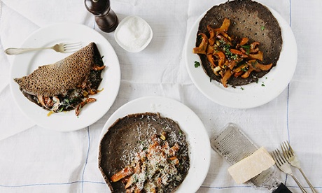 buckwheat crepe with mushrooms on plate