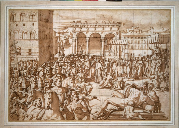 Pope Leo X processing through Piazza Signoria in 1515 by Giorgio Vasari