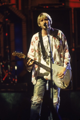 Kurt Cobain performs on stage with Nirvana at the MTV Video Music Awards, September 10, 1992. Photograph: Frank Micelotta/Getty Images