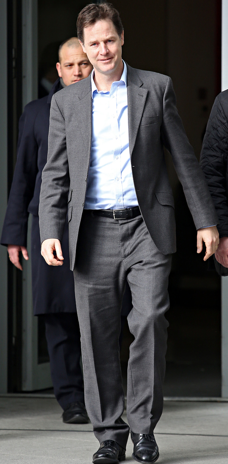 Nick Clegg in a suit with no tie