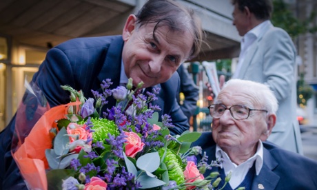 Sir Nicholas Winton with ambassador of the Czech Republic, Mr Michael Zantovsky. Winton will be awarded the Order of the White Lion, the highest state decoration in the Czech Republic.