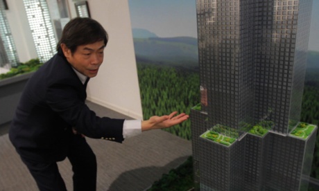 Sky City … Zhang Yue shows off his designs.