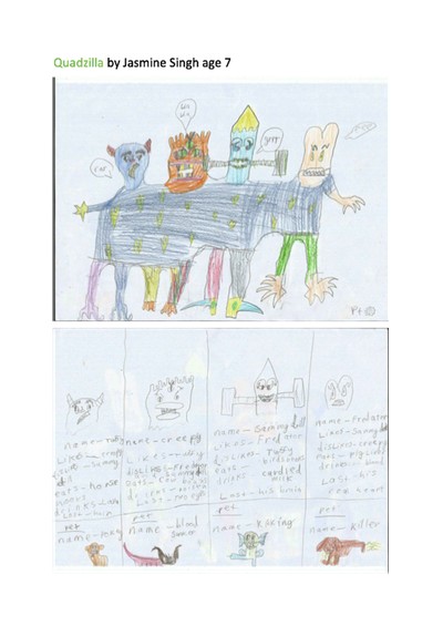 Monster drawing entries: By Jasmine, aged 7