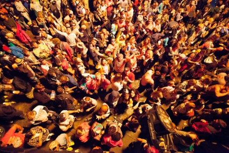The Glastonbury crowd dances as Eats Everything plays inside the Arcadia spider on Friday night.