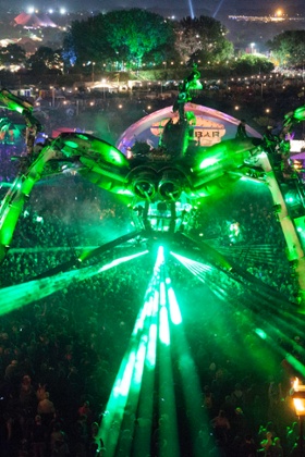 Nero DJs inside the Arcadia spider on Friday 28 June at Glastonbury Festival 2014.