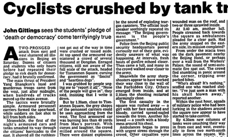 How the Guardian reported the Tiananmen Square massacre in 1989