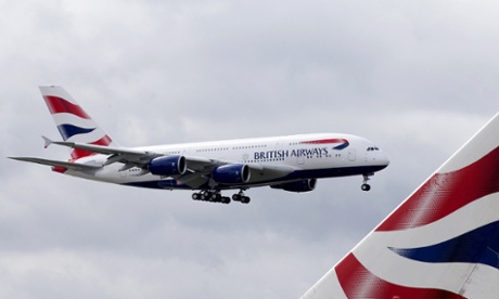 A British Airways Airbus A380 lands at Heathrow Airport in London.