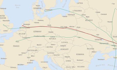 Wall Street Journal interactive MH17 screenshot, showing flight paths on July 17