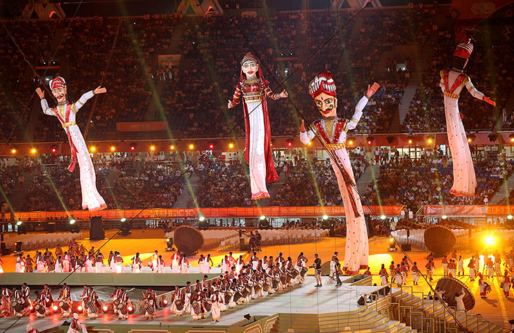 opening ceremonies: Drummers and huge puppets entertain the crowds