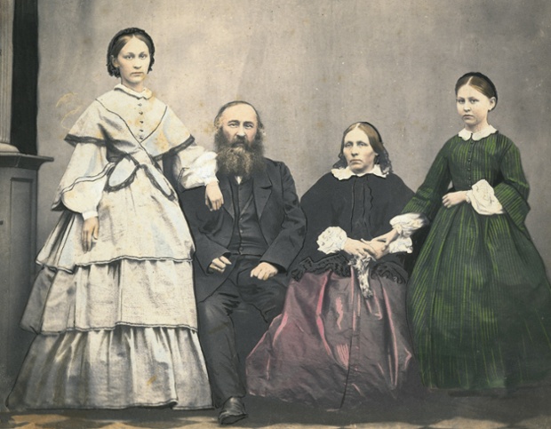 Portrait of Alexey Nikolaevich Tiutchev with his wife Anna Iosifovna and their daughters Anna Alexeyevna and Maria Alekseyevna. Circa 1864