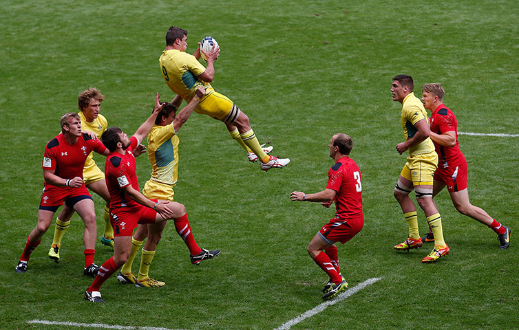 Rugby Sevens TJ: Ed Jenkins of Australia catches a restart