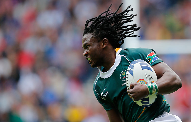Rugby Sevens TJ: Seabolo Senatla of South Africa on his way to score