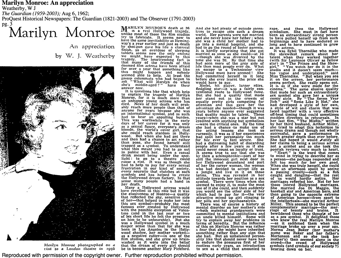 From The Archive 6 August 1962 Marilyn Monroe Is Dead Movies The