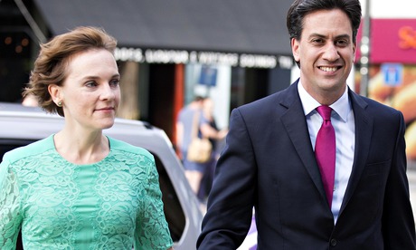Labour leader Ed Miliband arrives with his wife, Justine Thornton.