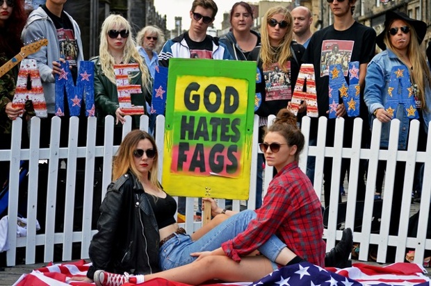 'Hungry Bitches' promoting their show on the Royal Mile.