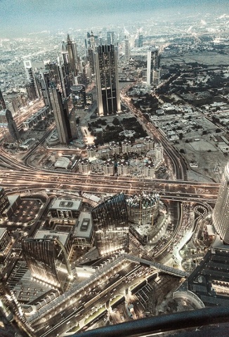 'Cityscape: Amazing energy of Dubai city.Photo taken from Burj Khalifa, the tallest man-made structure in the world.'