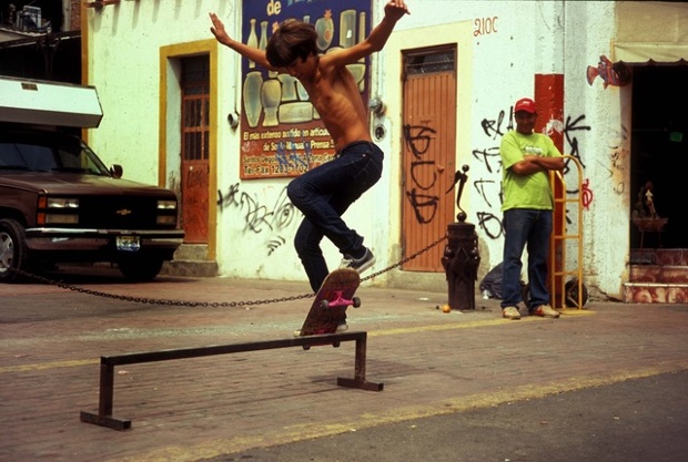 'Backstreet Skaters: Fueled by the nearby taco stands, young skaters practice in the backstreets of Guadalajara, Mexico.'