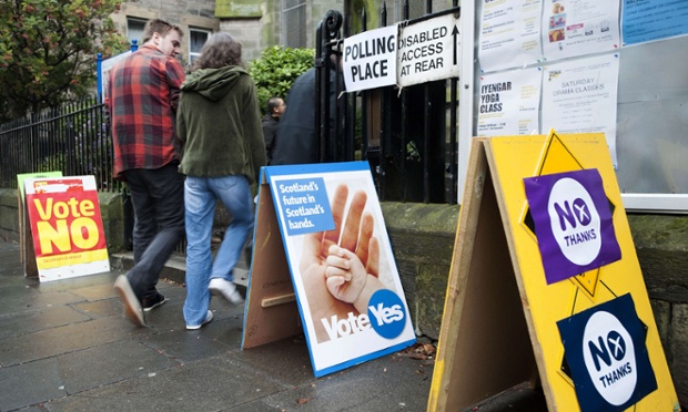 Pro-independence and pro-union literature at a polling station in the south of Edinburgh.