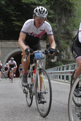 Haute Route Dolomites Day 1 - Peter emerges from a tunnel in the pack