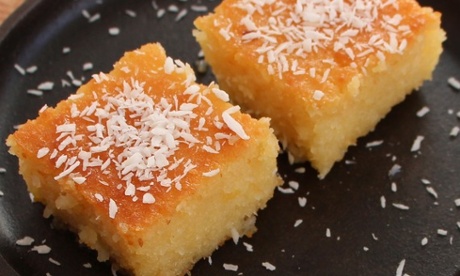 coconut and semolina yoghurt cake with orange syrup