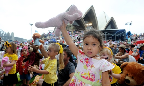 Children dance at a Wiggles concert at the Opera House in Sydney
