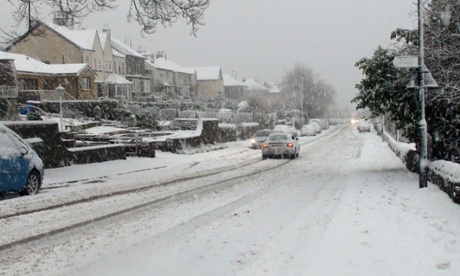 Snow falls in the Loxley area of Sheffield.