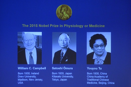 The portraits of the winners of the Nobel Medicine Prize 2015.