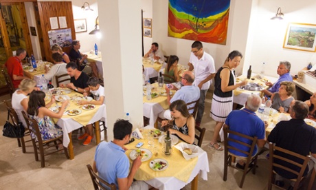 Crowded dining area at Pensione Tranchina, Scopello, Sicily