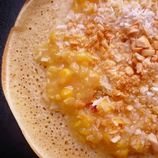 MarmadukeScarlet's Malaysian turnover pancakes with peanut, sweetcorn and coconut filling.