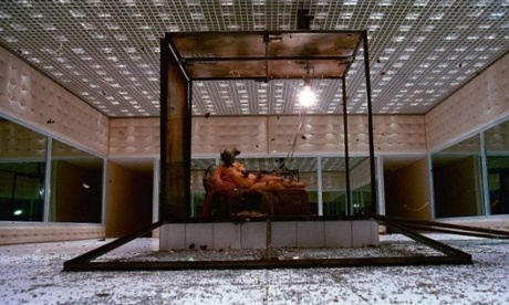 glass box Michelle Olley at Alexander McQueen show 2001