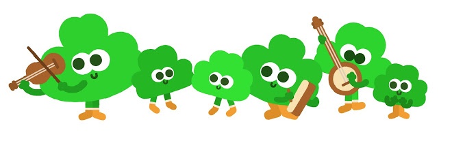Google Doodle: St Patrick's day marked with shamrocks playing fiddles
