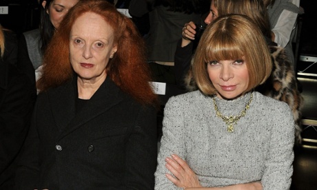 Vogue creative director Grace Coddington and Editor-in-chief of American Vogue Anna Wintour attend the Zac Posen Fall 2010 Fashion Show.