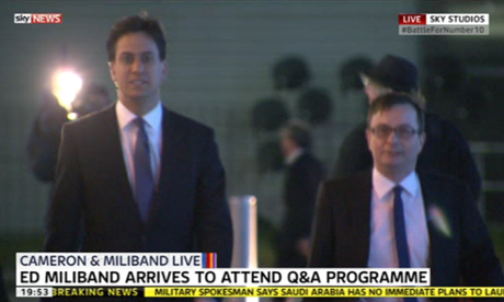 Ed Miliband arriving at Sky