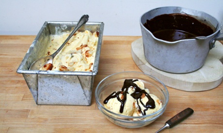 marizpan ice-cream and salted chocolate fudge sauce.