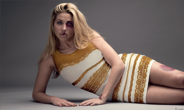 The Dress meme adapted for #StopAbuseAgainstWomen ad