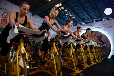 A SoulCycle class at the Spotify House during SXSW