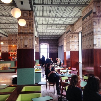 The Wes Anderson designed bar in the Fondazione Prada, Milan.