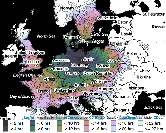 Map shows how far you can get from London by train in under 22