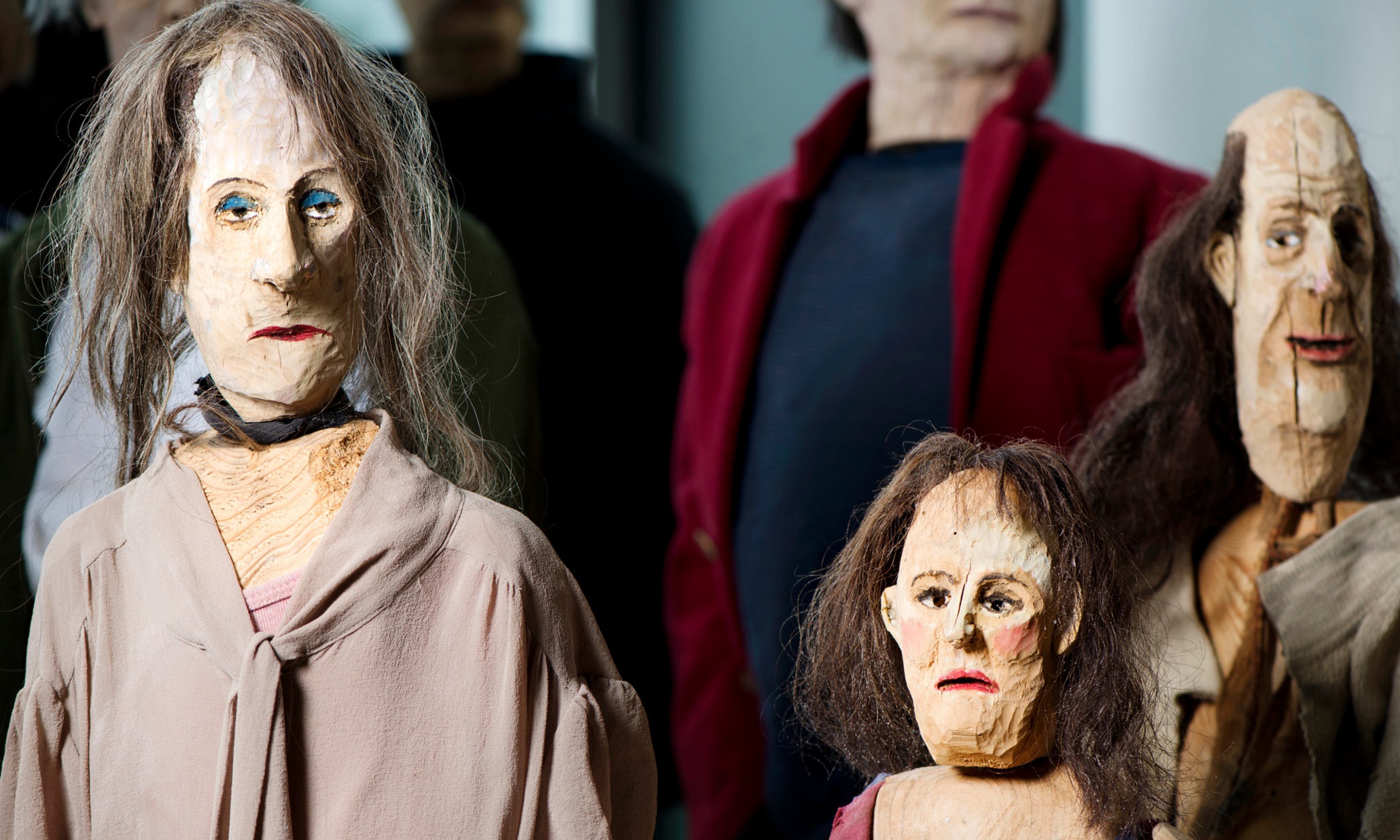Meet the family: Jim Broadbent unveils his quirky wooden statues