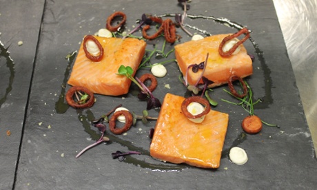 Hop-cured salmon, crispy pickled shallot rings and lemon cream cheese at The Kitchen Project