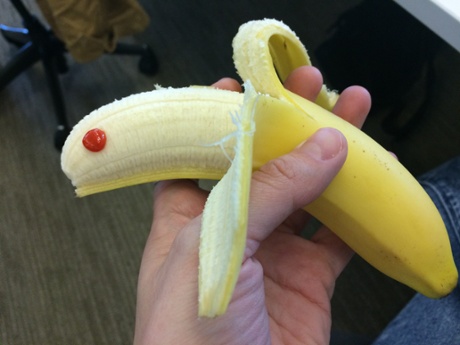 Banana with Sriracha sauce turns out to be surprisingly moreish.