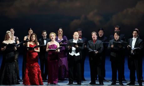 The Operalia hymn is sung by the finalists. Photograph: Wang Xiaojing