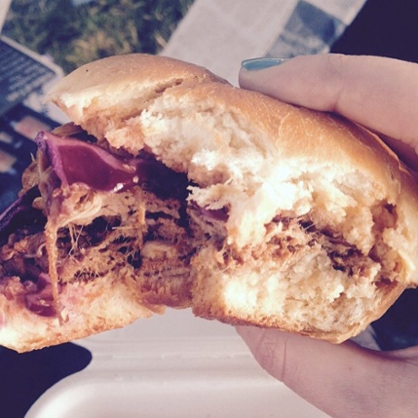 Dinner last night: BBQ pulled pork from Seth Troxler's Smokey Tails. Can't imagine there is better food here (or anywhere, probably).