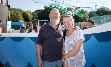 Michael and Emily Eavis in the Greenpeace field at Glastonbury festival 2015.