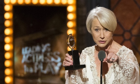 British actress Helen Mirren accepts the award for Best Performance By An Actress In A Leading Role In A Play for