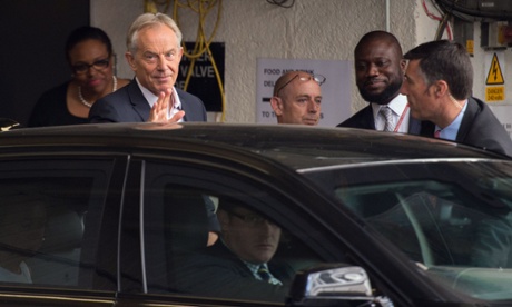 Tony Blair leaves the Institute of Chartered Accountants  in the City of London, where he spoke at a Progress event about the Labour leadership contest.