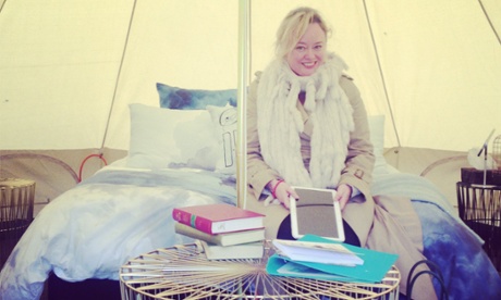 It's so cold! Brigid Delaney inside her luxury tent. 