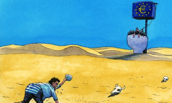 Steve Bell on Greece's eurozone relationship – cartoon