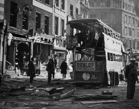A street in central London in 1940, the morning after an air raid.
