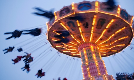 In a spin: on the chair-o-plane at the theme park.